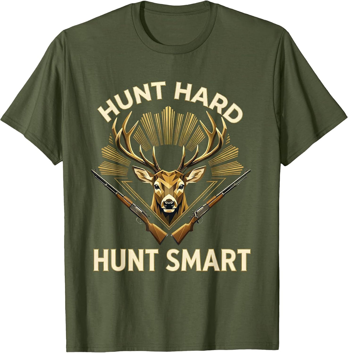 Men's Hunt Hard Hunt Smart Hunting Graphic Design T-Shirt - Olive Green