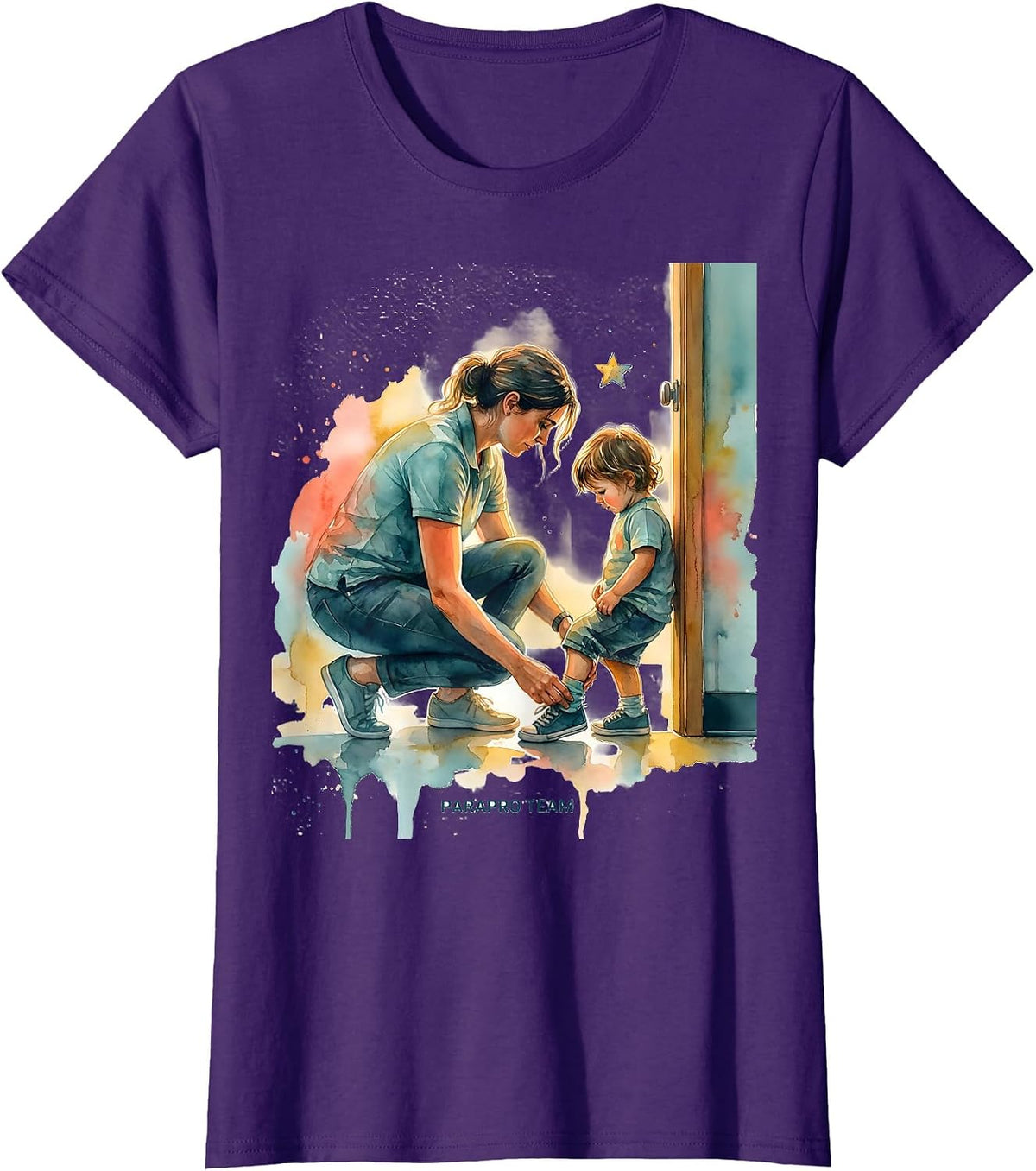 Women's Parapro Team Watercolor Paraeducator Teacher Appreciation T-Shirt - Purple