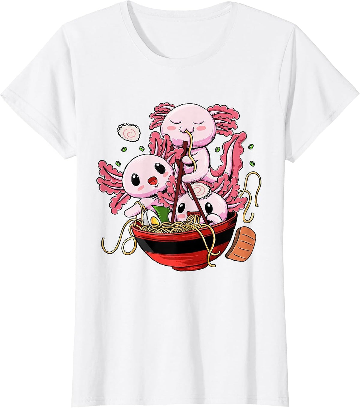Axolotl Ramen Shirt - Kawaii Anime Axolotl Eating Ramen T-Shirt - White