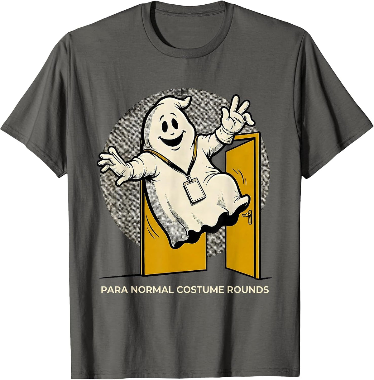 Men's Para Normal Costume Rounds Retro Cartoon Ghost Paraeducator T-Shirt - Asphalt Grey
