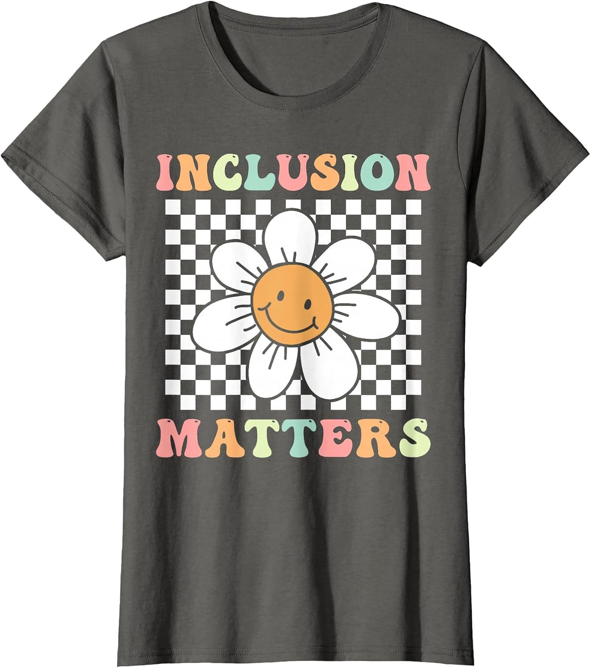 Groovy Inclusion Matters Cute Daisy Flower Special Education T-Shirt - Asphalt Grey