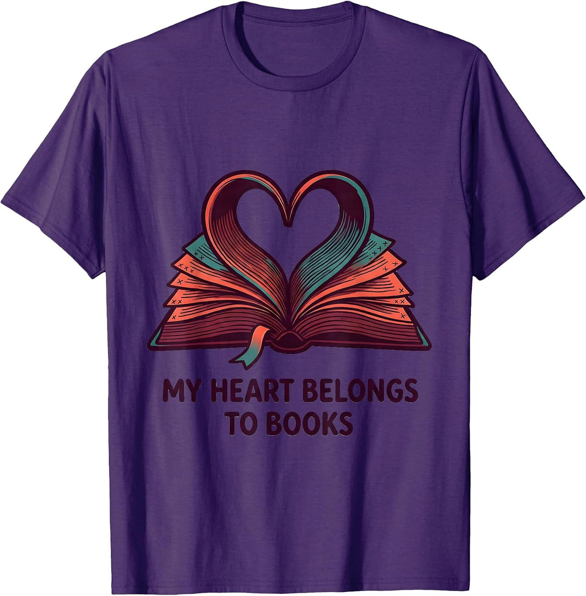 My Heart Belongs To Books Teacher Valentine Book Lover Gift T-Shirt - Purple