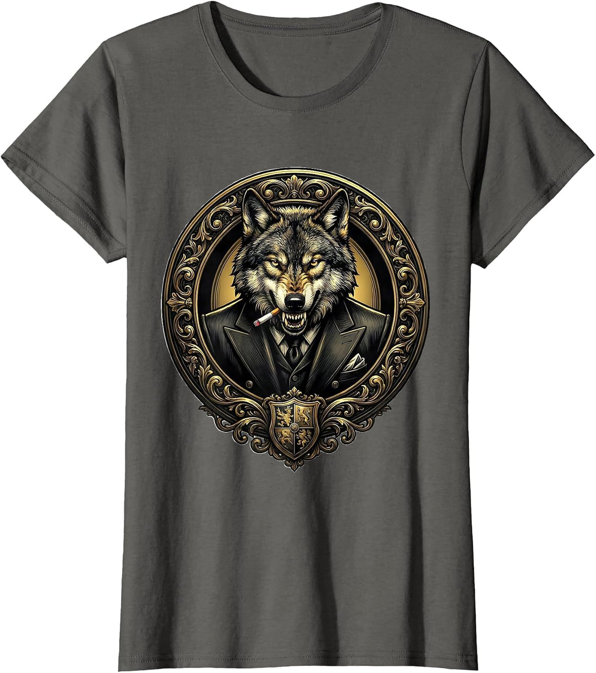 Women's Italian Brainrot Wolf in Designer Suit Smoking T-Shirt - Asphalt Grey