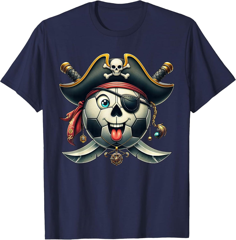 Funny Soccer Pirate Crossbones Halloween Mens Womens Kids T-Shirt - Navy Blue