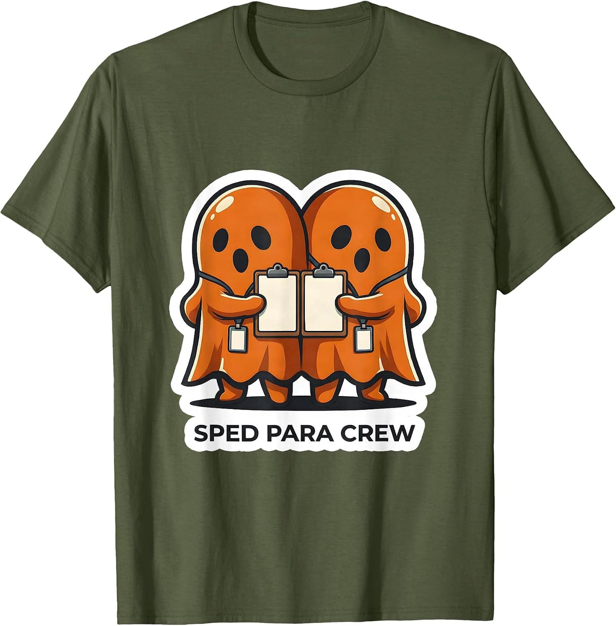 SPED Para Crew Ghost Para Normal Activities Halloween T-Shirt - Olive Green