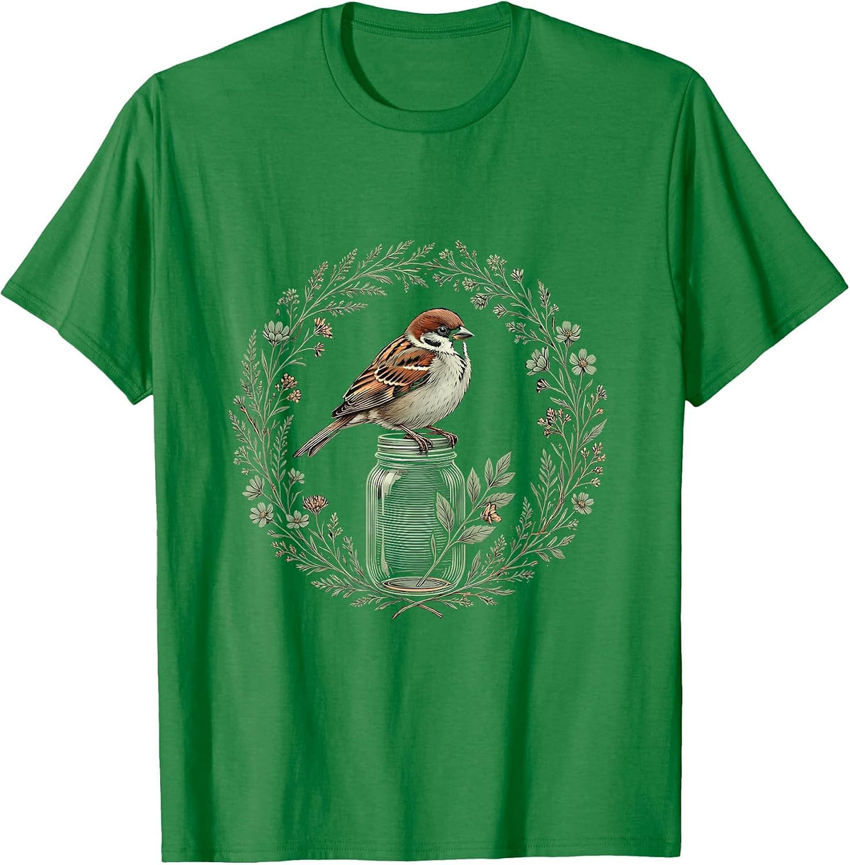 Men's Sparrow on a Mason Jar Faith Inspired Design T-Shirt - Kelly Green
