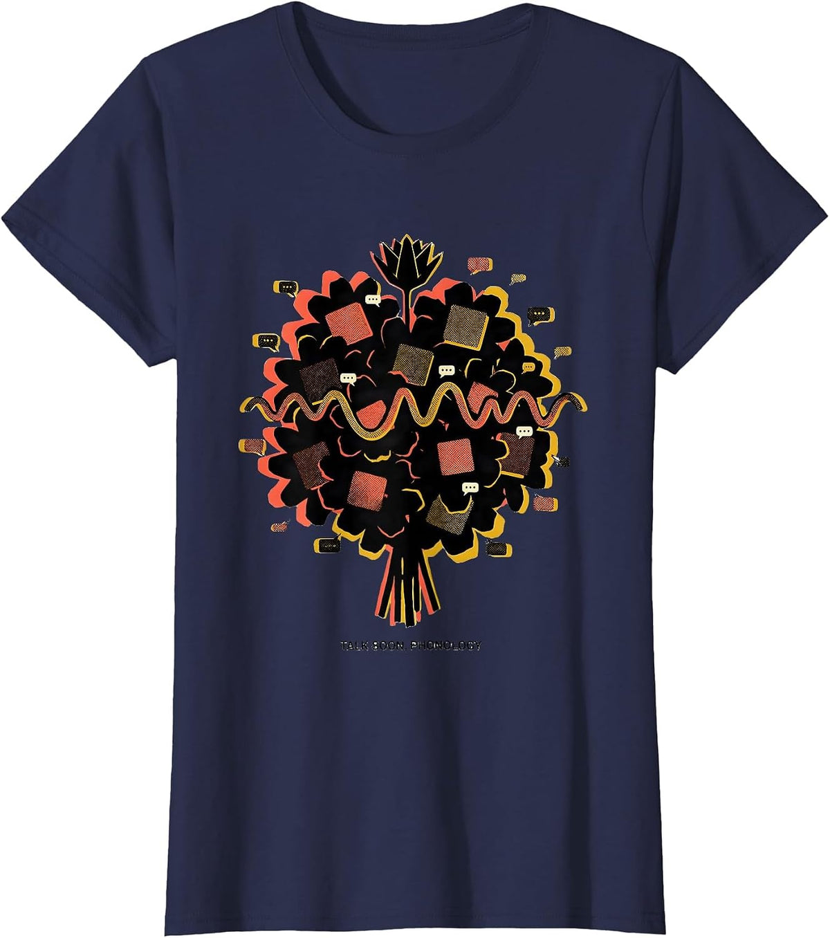 Women's Talk Soon Phonology Retro Floral Speech Language Pathologist T-Shirt - Navy Blue