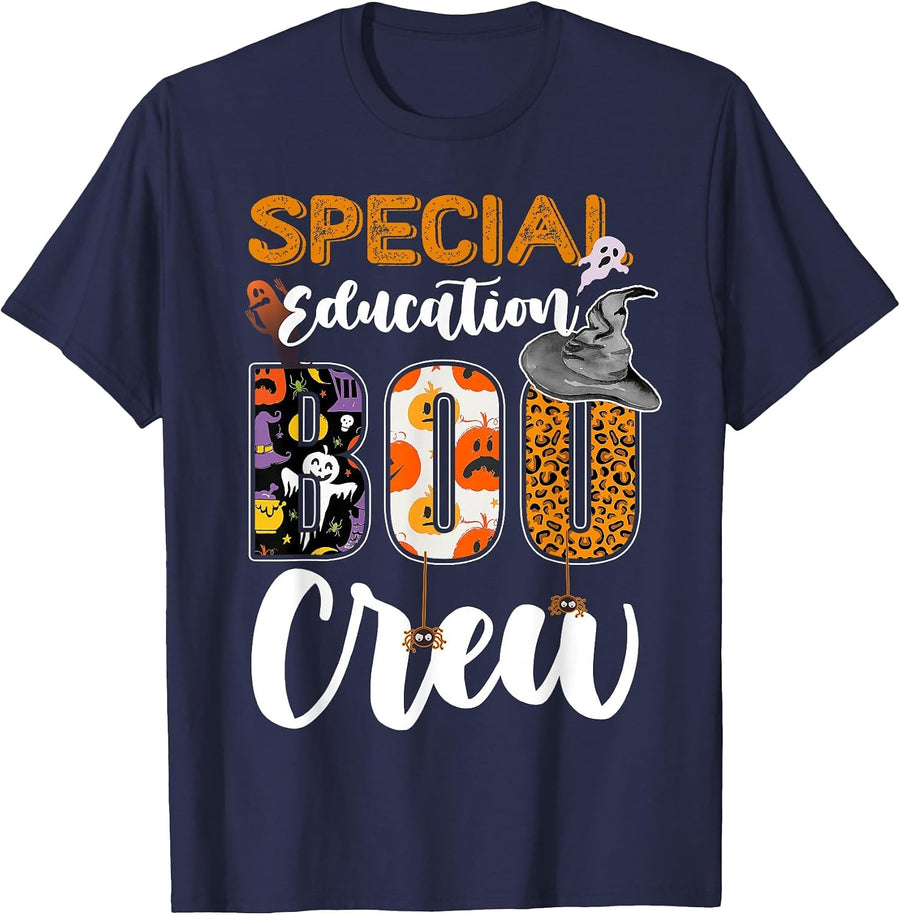 Special Education Boo Crew Ghost Funny Halloween Matching T-Shirt - Navy Blue