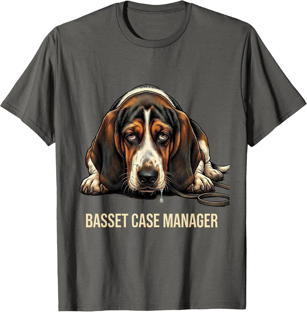 Men's Basset Case Manager Funny Basset Hound Dog Owner Gift T-Shirt - Asphalt Grey