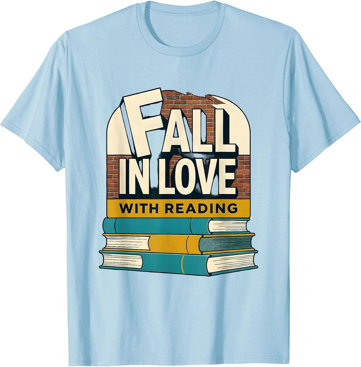 Men's Fall In Love With Reading Midcentury Modern Teacher Book T-Shirt - Baby Blue