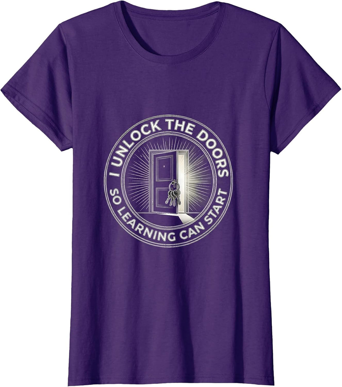 Women's I Unlock The Doors So Learning Can Start Funny Custodian T-Shirt - Purple