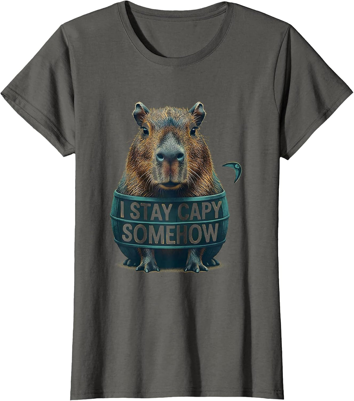 Women's I Stay Capy Somehow Funny Capybara Meme Animal Lover Humor T-Shirt - Asphalt Grey