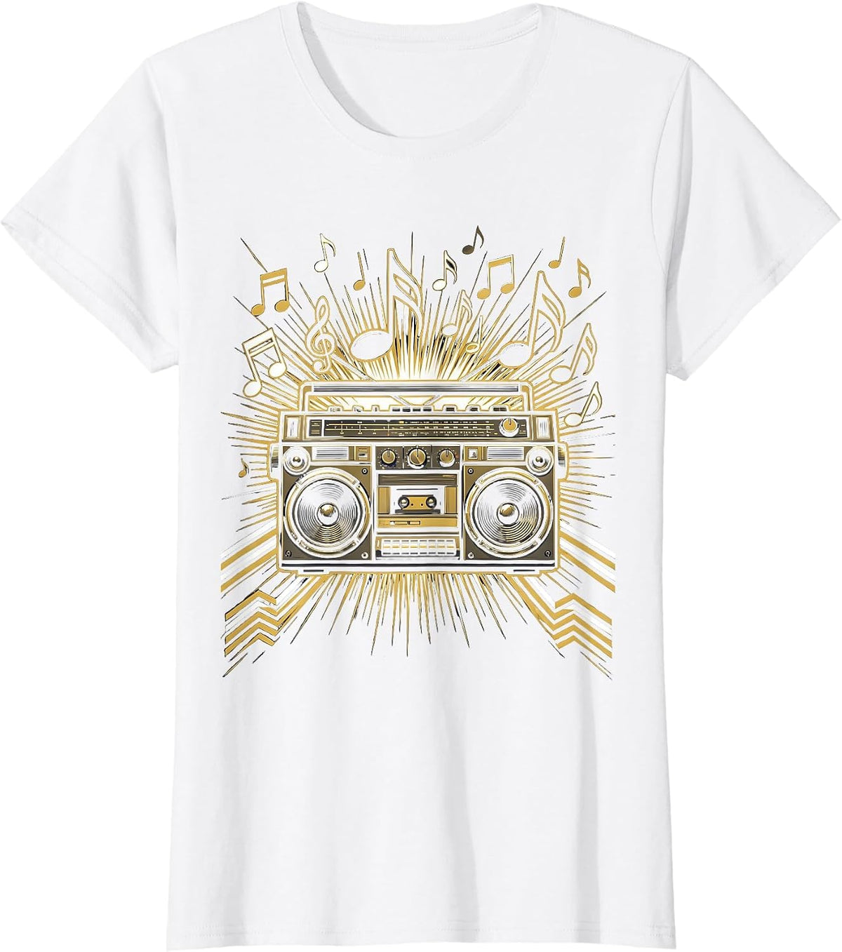 Retro Boombox Musical Notes Graphic Tee T-Shirt - White