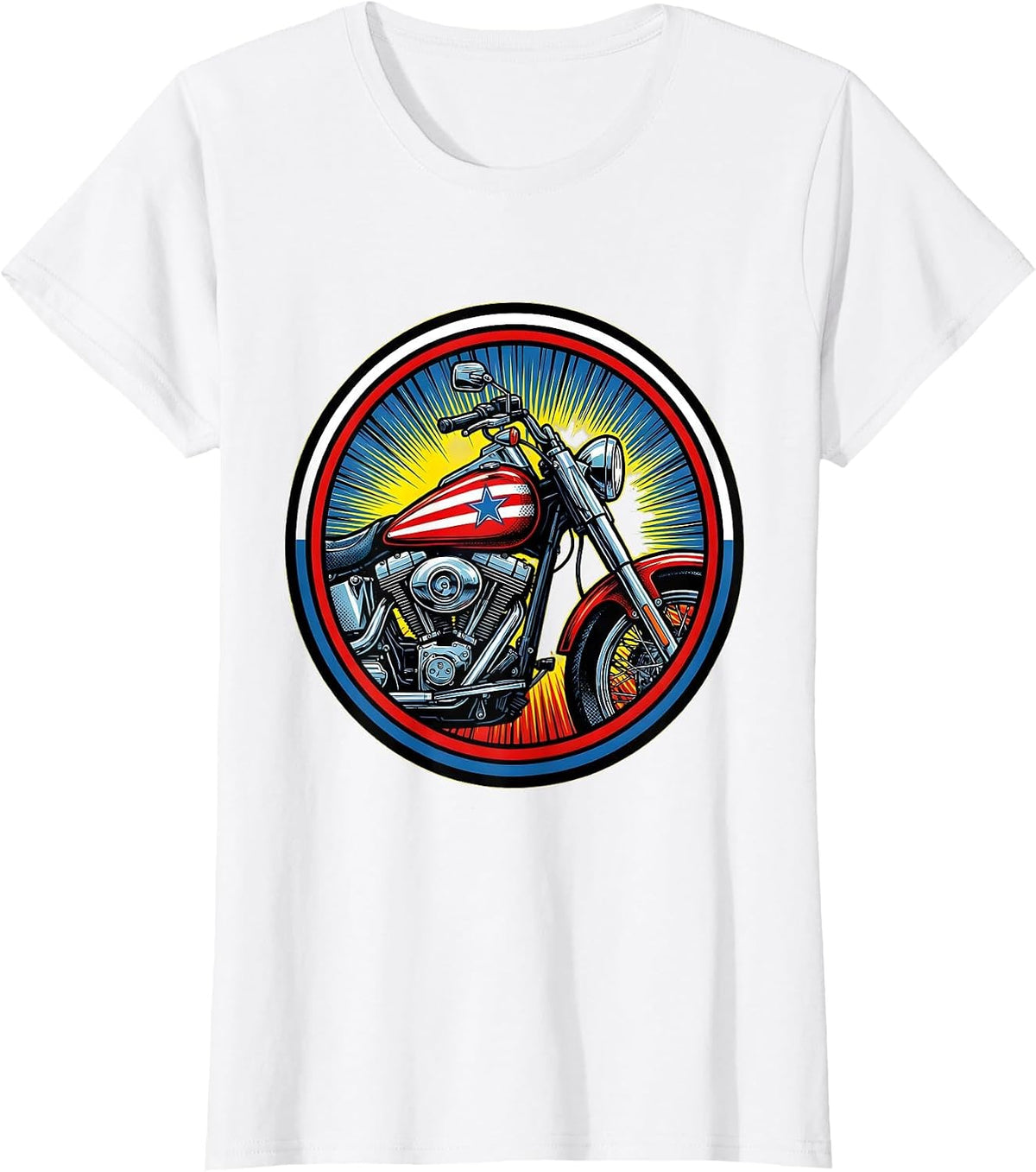 Patriotic Motorcycle Classic Bike Flag Tank Design T-Shirt - White