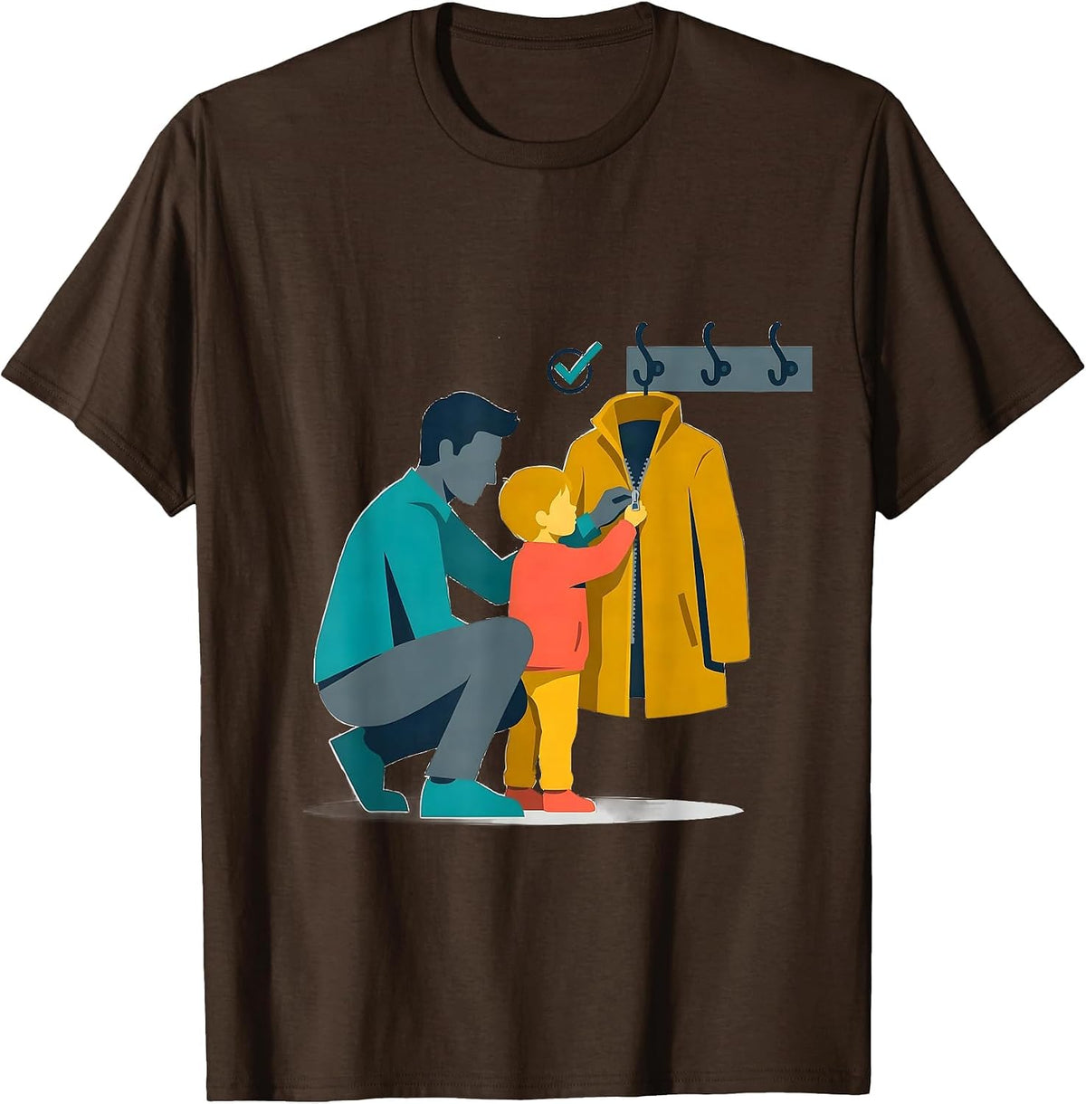 Men's Para Coach Child Mentor Appreciation Flat Vector T-Shirt - Brown
