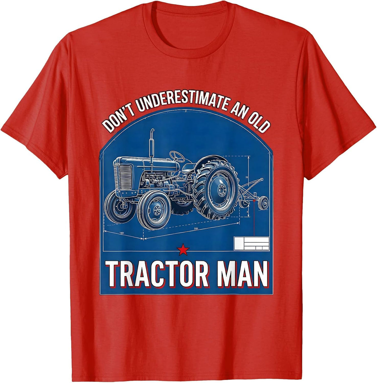 Men's Don't Underestimate An Old Tractor Man Vintage Farmer Humor T-Shirt - Red