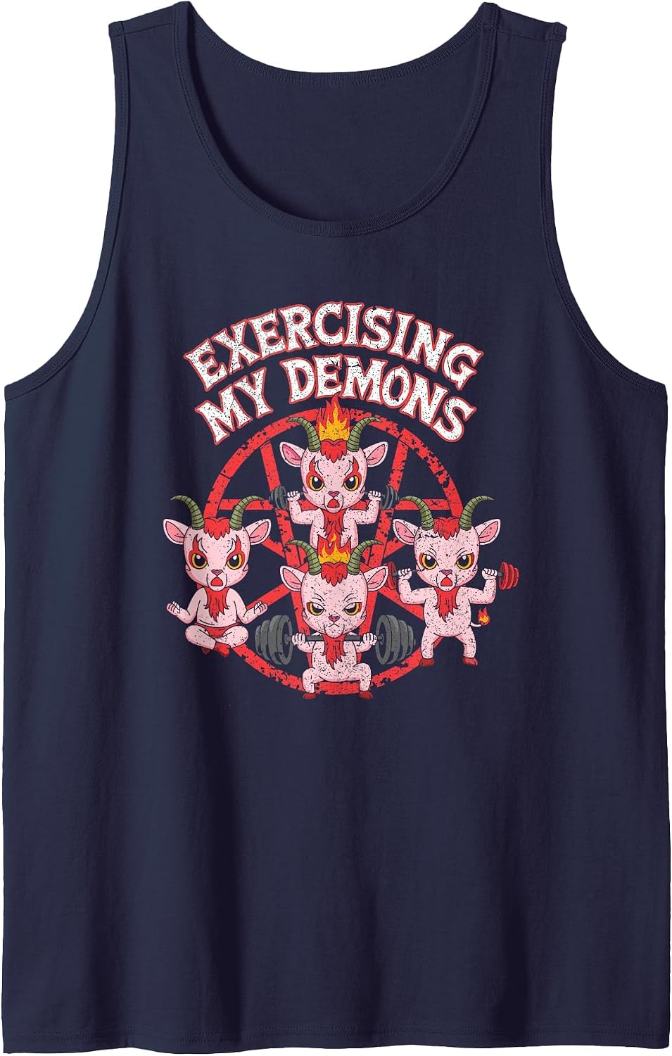 Exercising My Demons Funny Gym Workout Demon Sleeveless Tank Top - Navy Blue