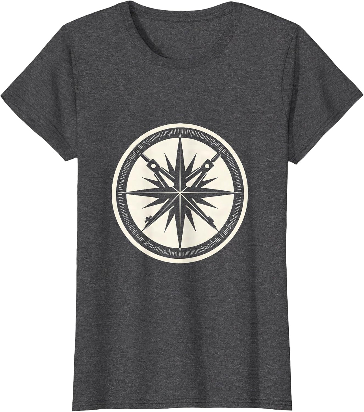 Women's Compass Protractor Geometric Starburst Design T-Shirt - Dark Heather Grey