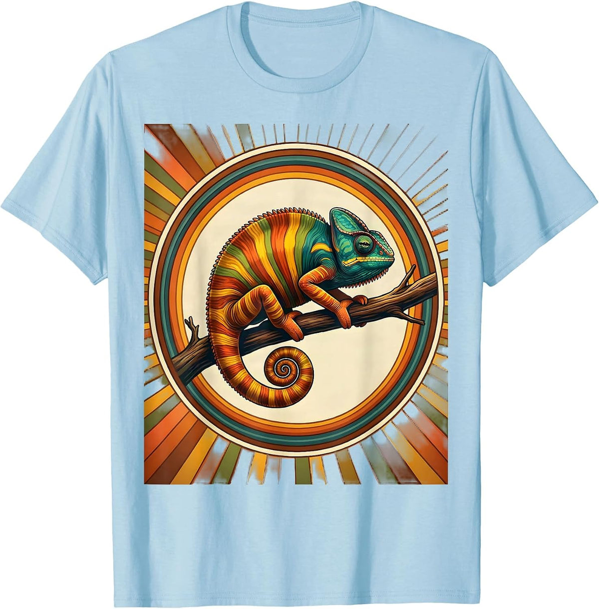 Men's Rainbow Chameleon Pride Colorful Reptile Art T-Shirt - Baby Blue