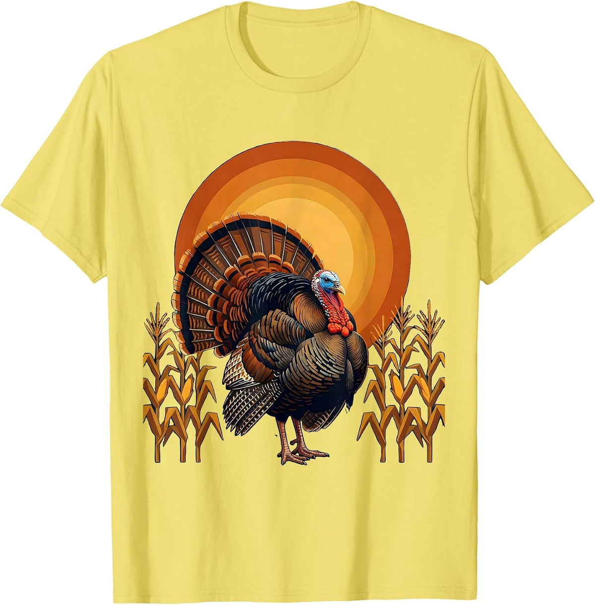 Men's Wild Turkey Strutting Through Golden Cornfield T-Shirt - Lemon Yellow