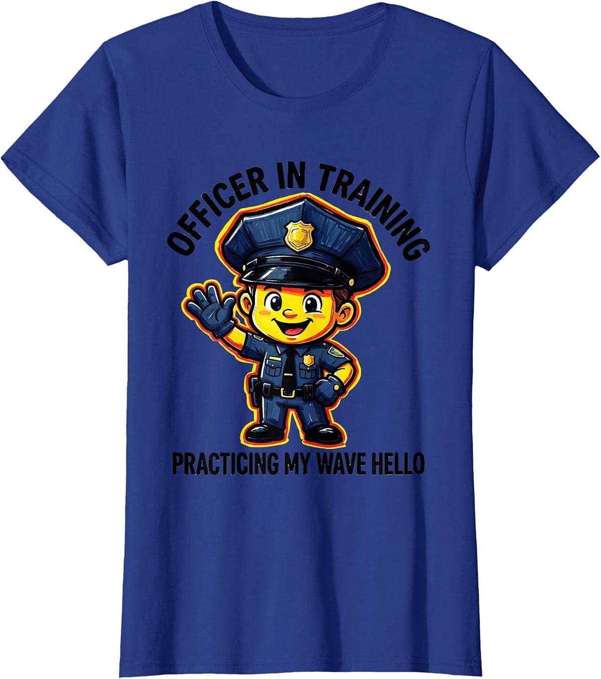 Women's Officer In Training, Practicing My Wave Hello Kids Police T-Shirt - Royal Blue