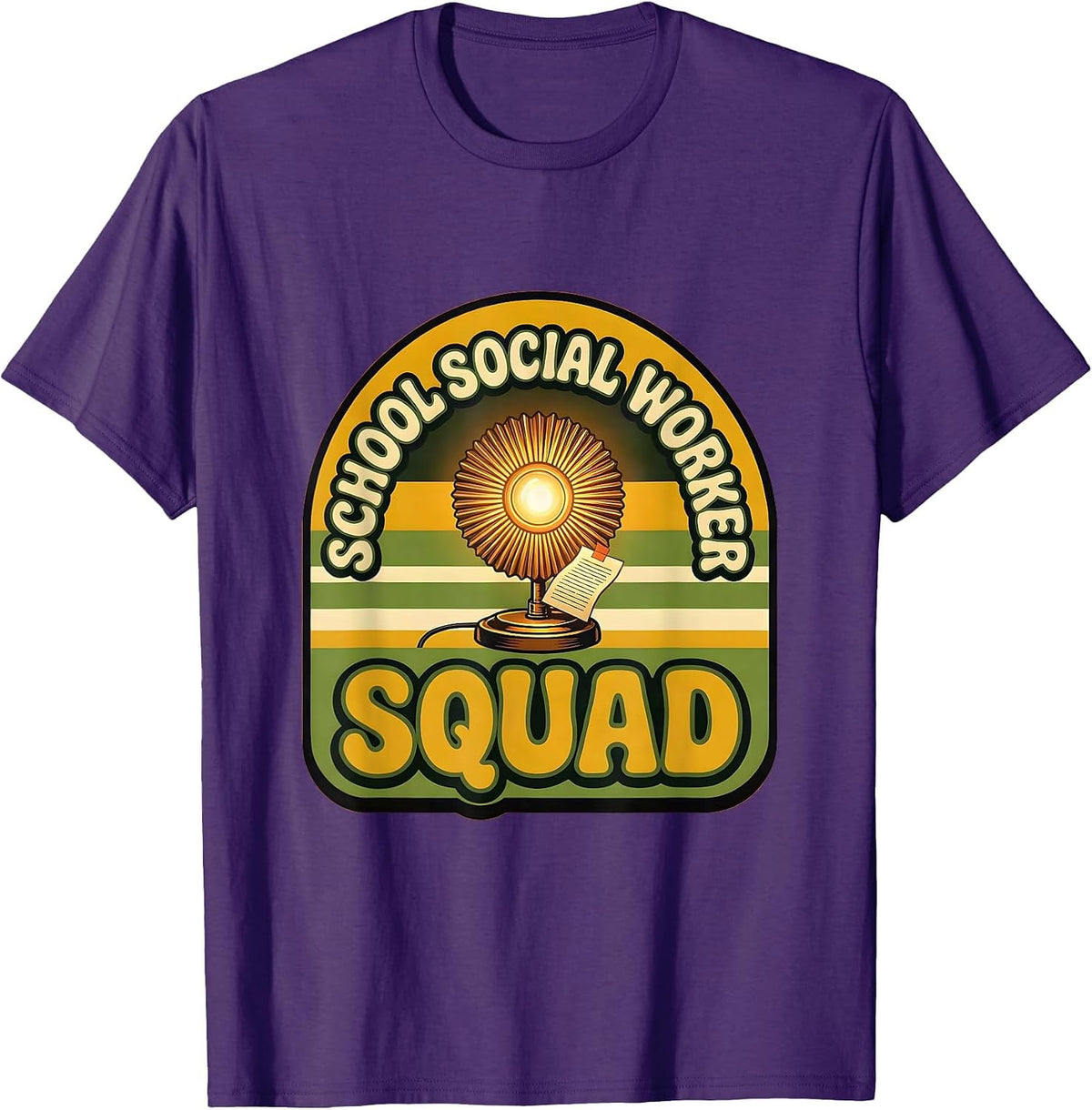 School Social Worker Squad Retro 70s Counselor Support Staff T-Shirt - Purple