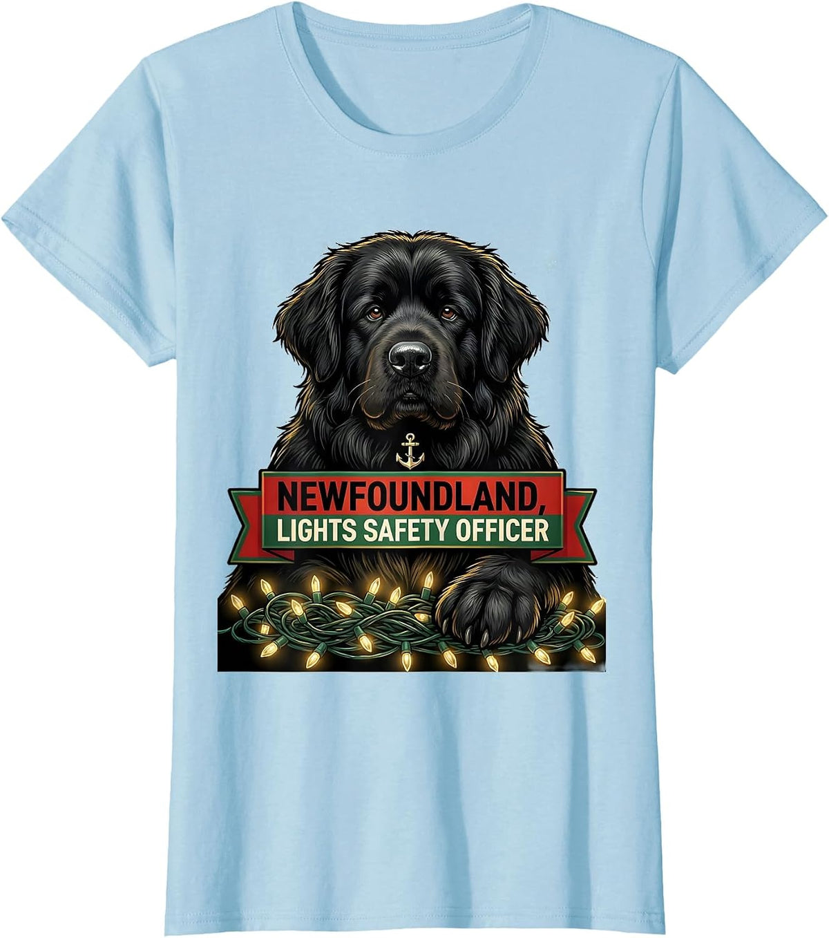 Newfoundland Lights Safety Officer Funny Christmas Dog Breed T-Shirt - Baby Blue