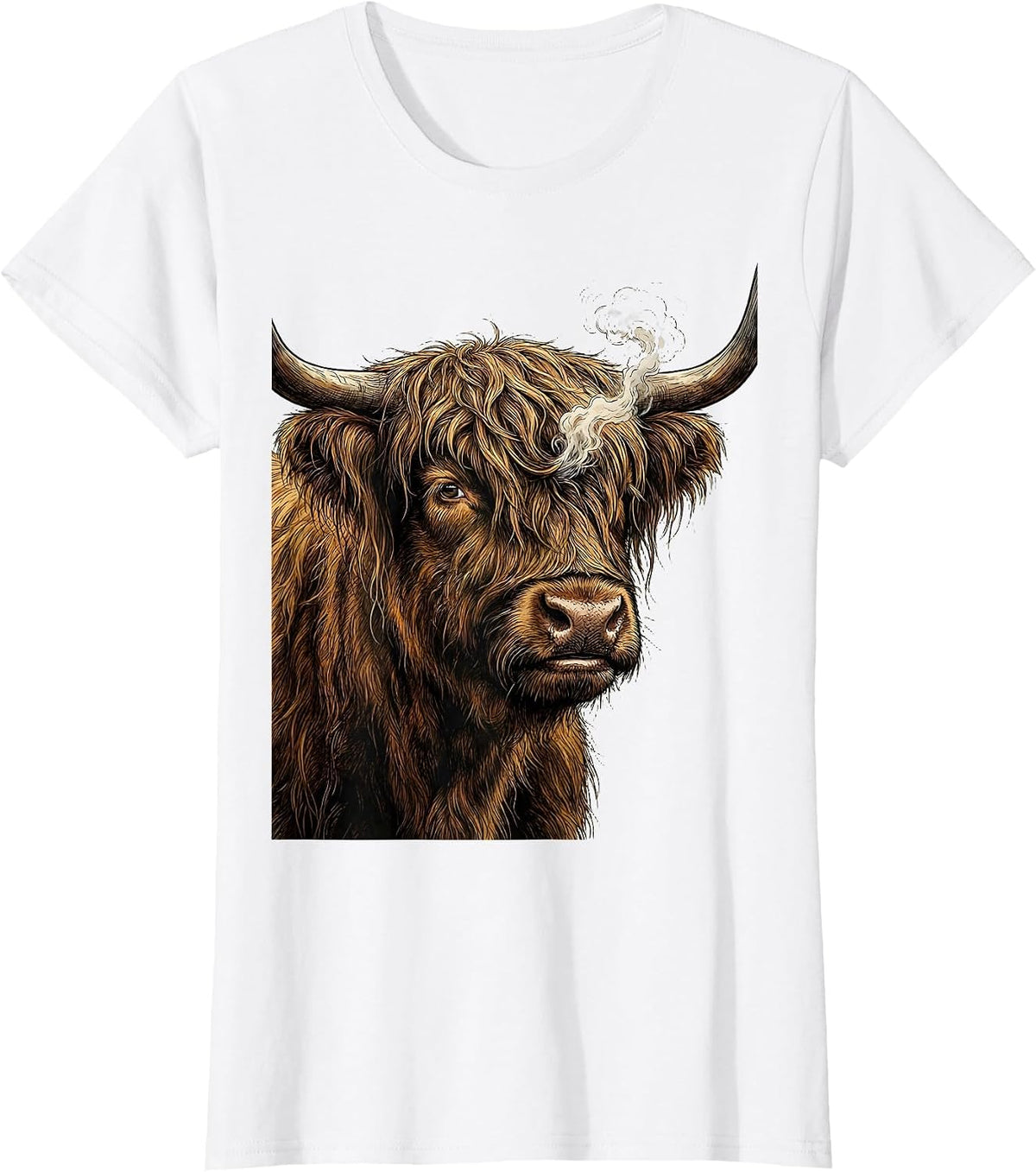 Women's Highland Cow Funny Cute Cow Lover Graphic T-Shirt - White
