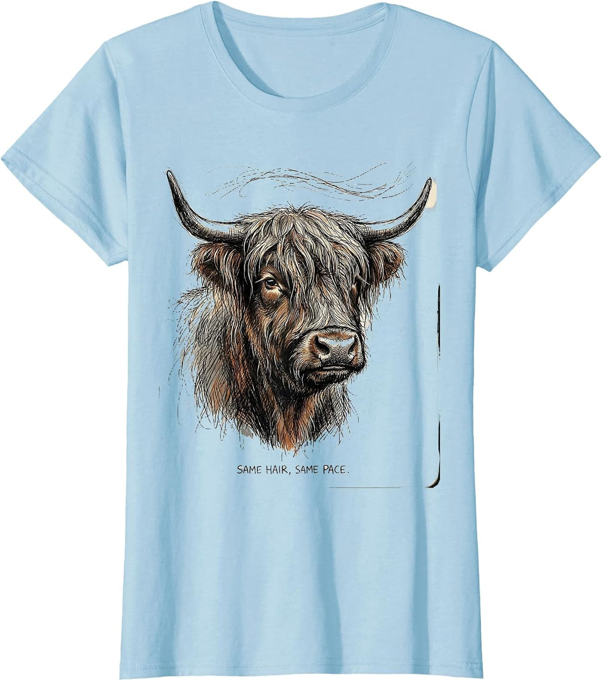 Same Hair, Same Pace Funny Highland Cow Humor Cow Lover Gift T-Shirt - Baby Blue