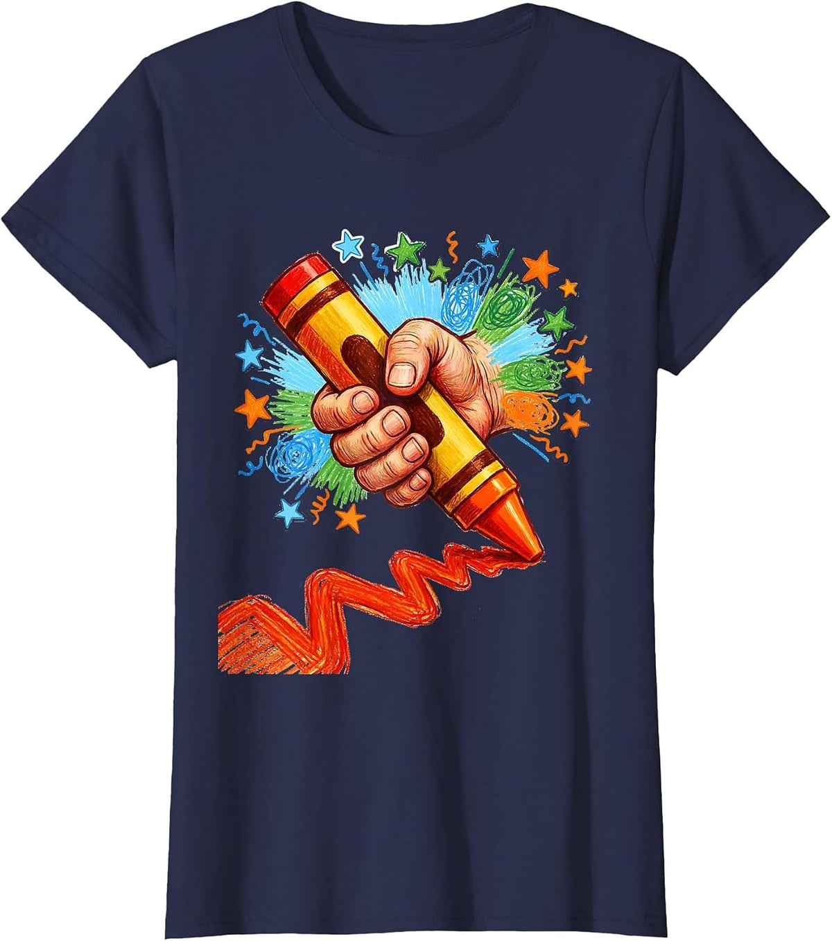 Women's Bold Crayon Streak Graphic Tee T-Shirt - Navy Blue