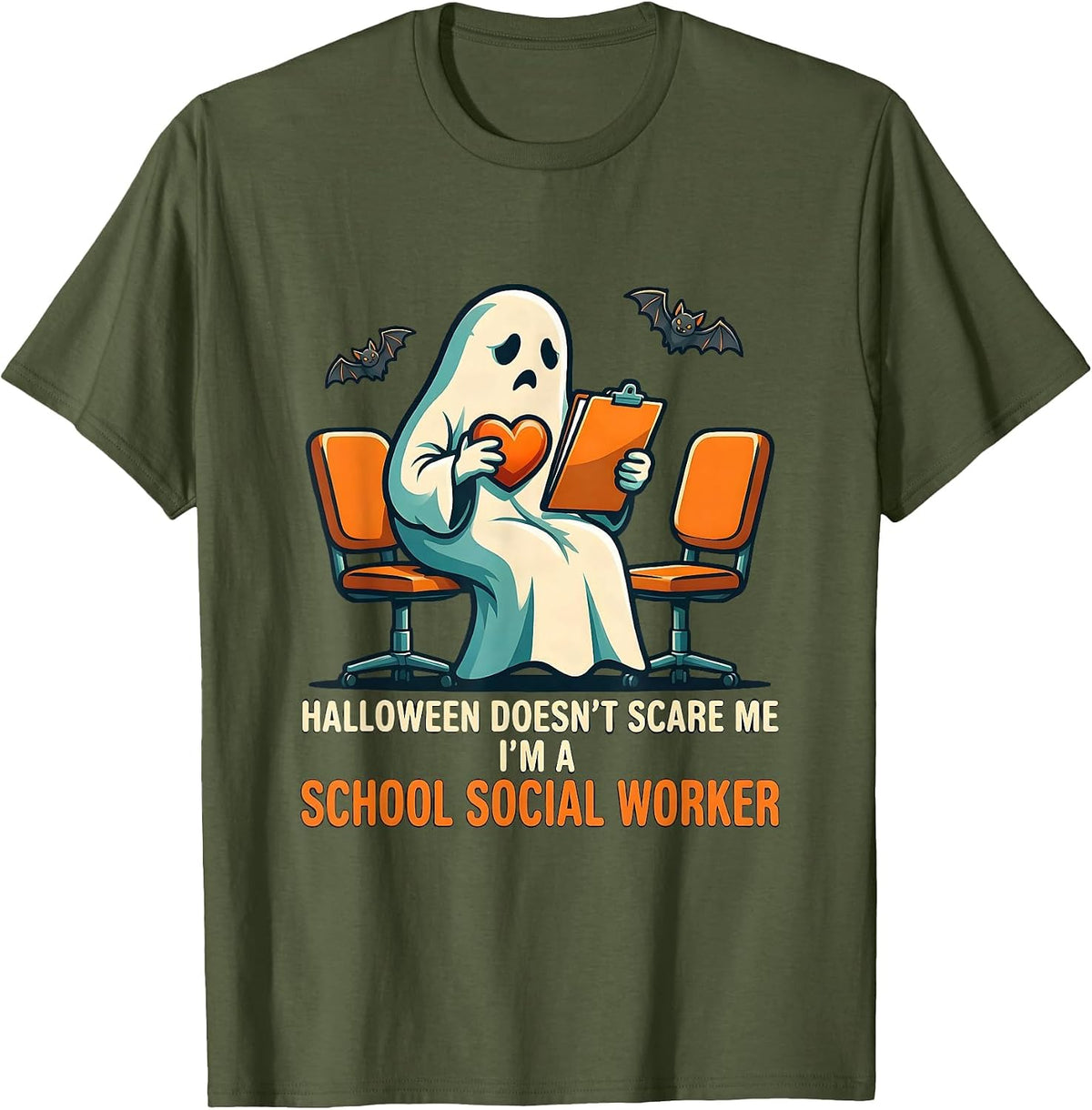 Men's Halloween Doesn't Scare Me, I'm A School Social Worker T-Shirt - Olive Green