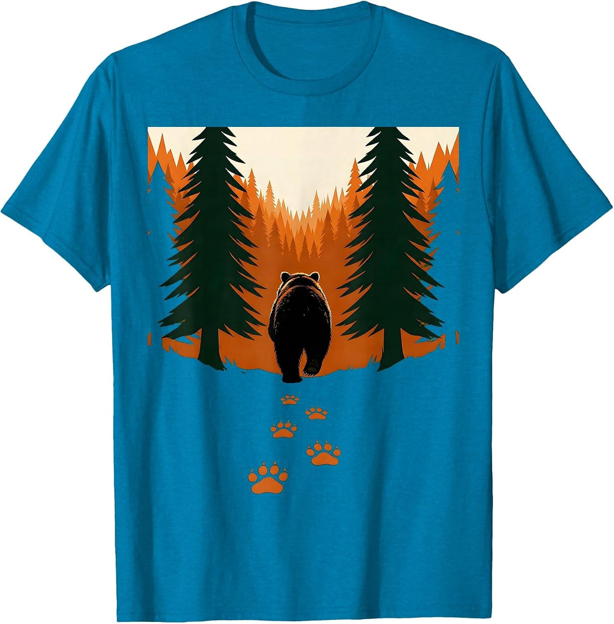 Bear Tracks Into Dark Woods Hunting Graphic T-Shirt - Sapphire Blue
