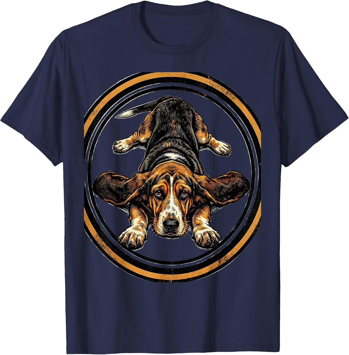 Basset Hound Flopped on Floor Graphic T-Shirt - Navy Blue