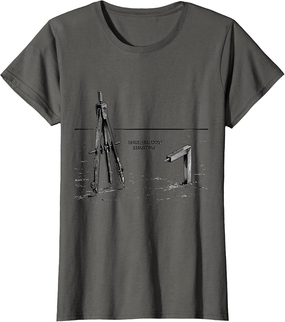 Women's Travelling Man? Stand Easy Line Art Freemason Square T-Shirt - Asphalt Grey