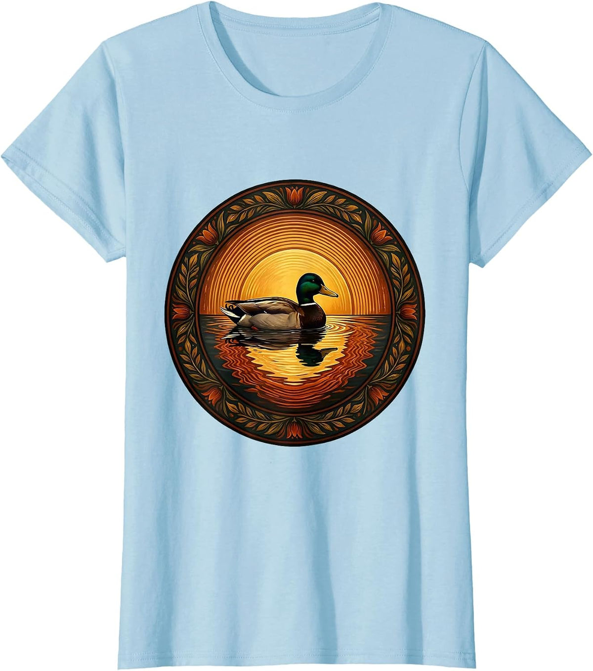 Duck Silhouette Sunset Reflection Nature Design T-Shirt - Baby Blue