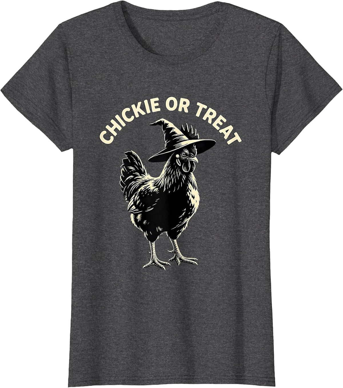 Women's Chickie Or Treat Funny Chicken Halloween Costume Farm Lover T-Shirt - Dark Heather Grey