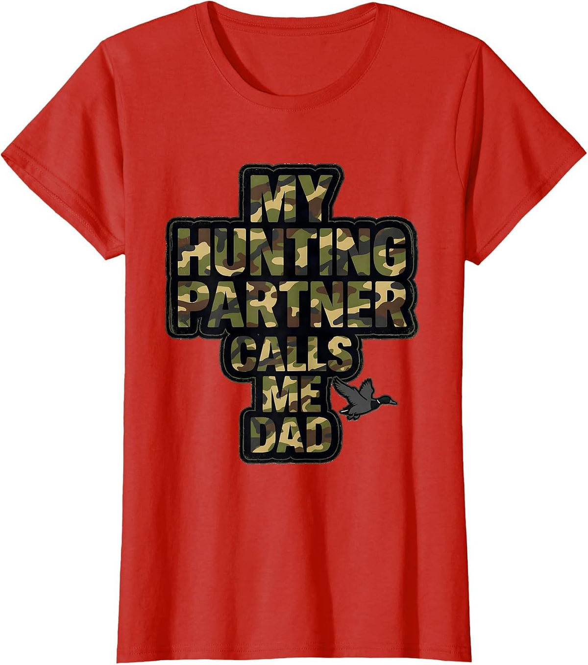 My Hunting Partner Calls Me Dad Bold Blocky Camo Duck T-Shirt - Red