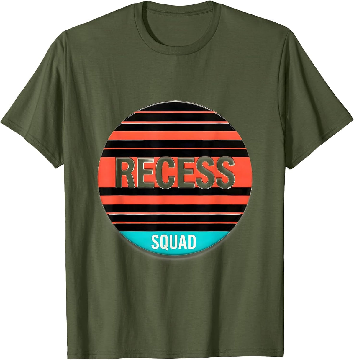 Recess Squad Disrupted Stripe Graphic Back To School Staff T-Shirt - Olive Green