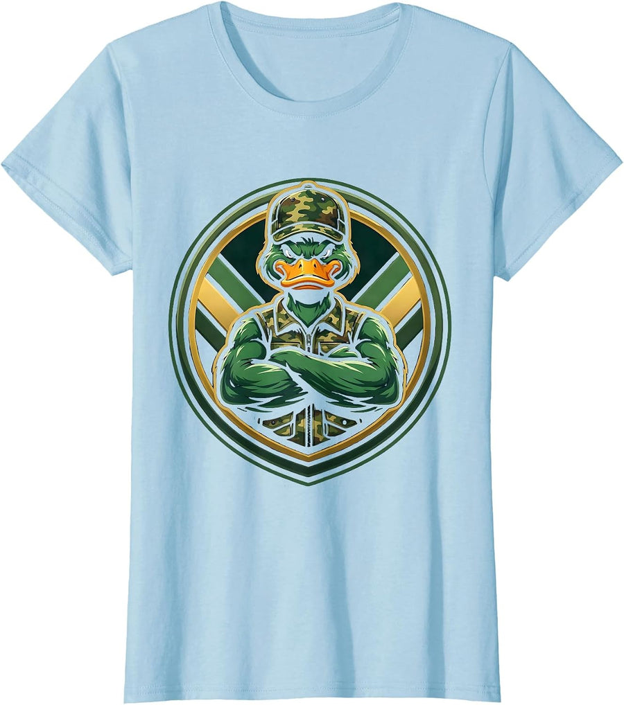 Women's Kids Camo Duck Hunting Illustration T-Shirt - Baby Blue