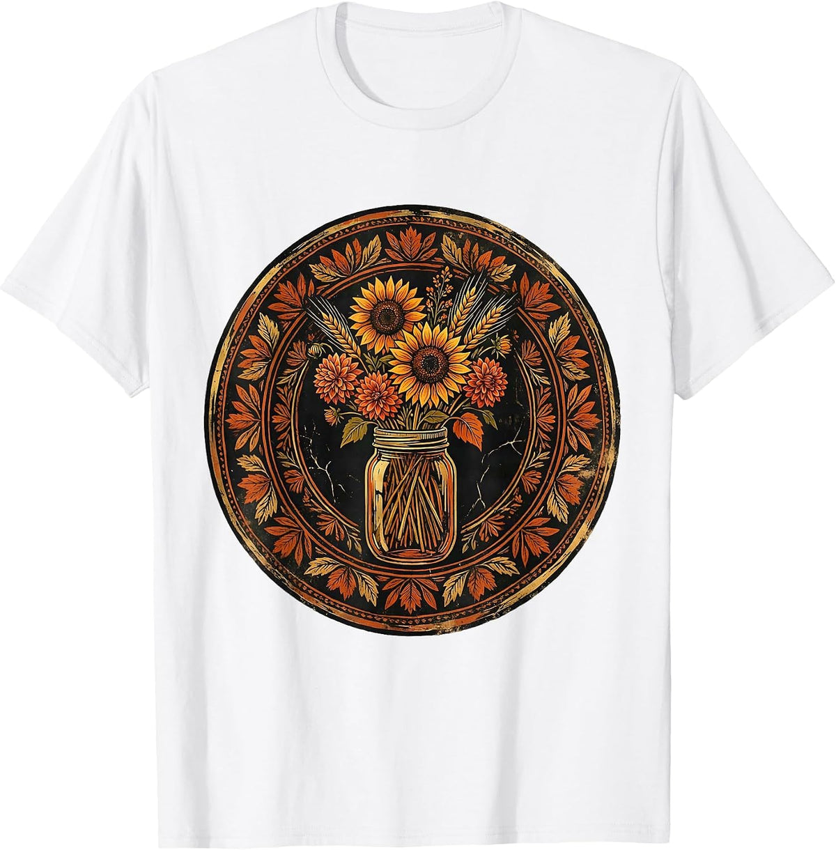 Men's Autumn Wildflowers Mason Jar Thanksgiving Graphic T-Shirt - White