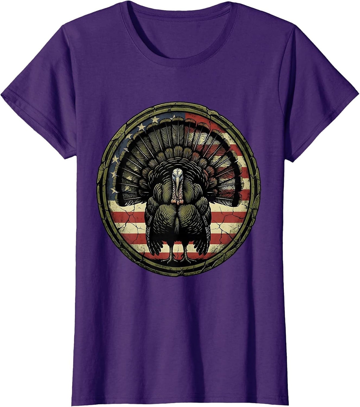 Women's Turkey Feathers Woodland Camo Hunting Design T-Shirt - Purple