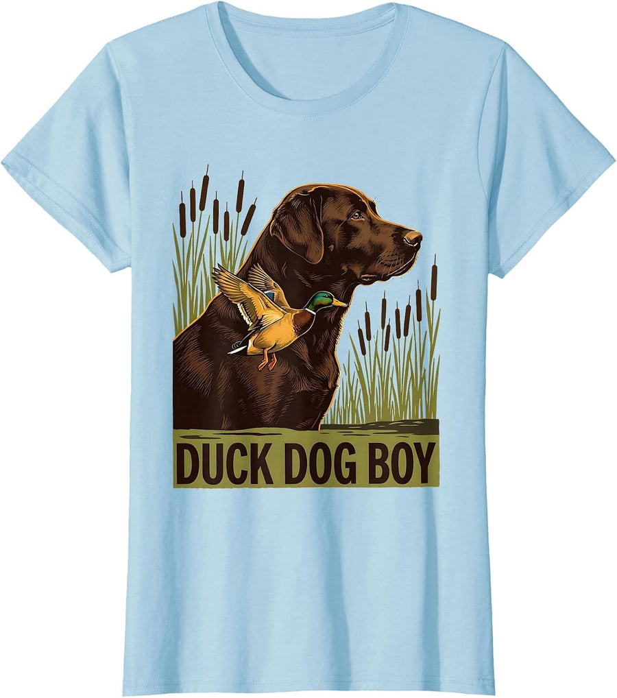 Women's Duck Dog Boy Vintage Labrador Hunting Dog Rural Southern T-Shirt - Baby Blue