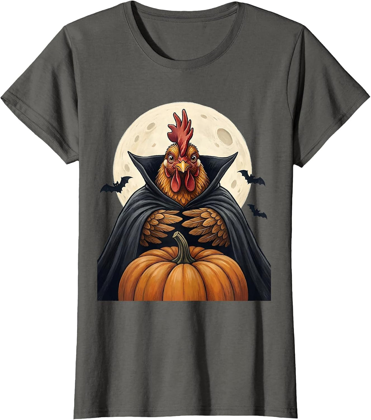 Women's Chicken Vampire Halloween Farm Chicken Lover Humor T-Shirt - Asphalt Grey