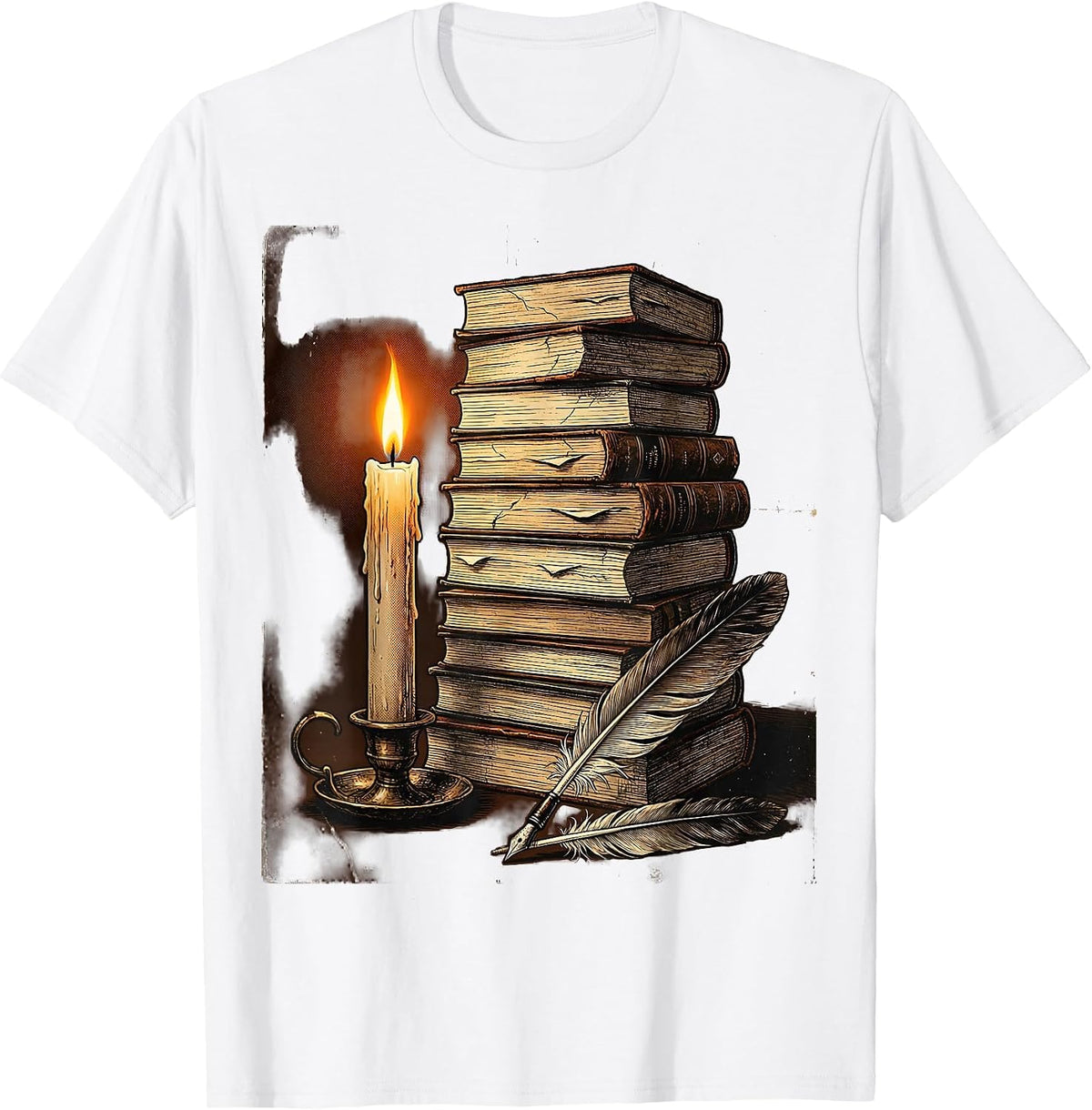 Men's English Teacher Late Night Reading Candle Design T-Shirt - White