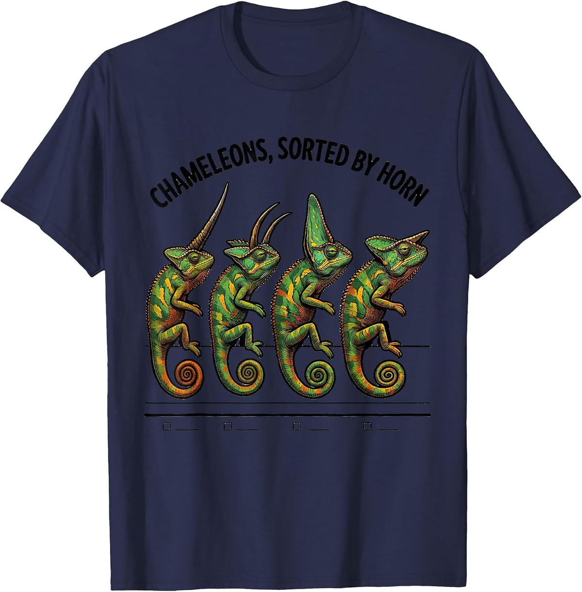 Chameleons, Sorted By Horn Funny Reptile Lover Pet Owner T-Shirt - Navy Blue