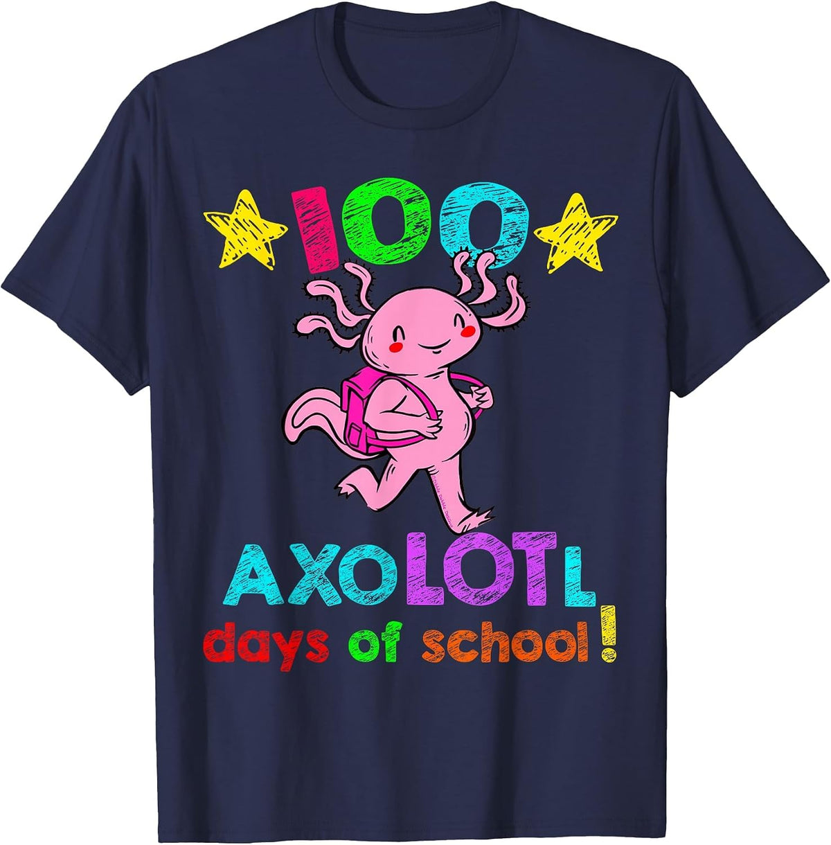 Axolotl Days of School Funny 100 Days of School T-Shirt - Navy Blue