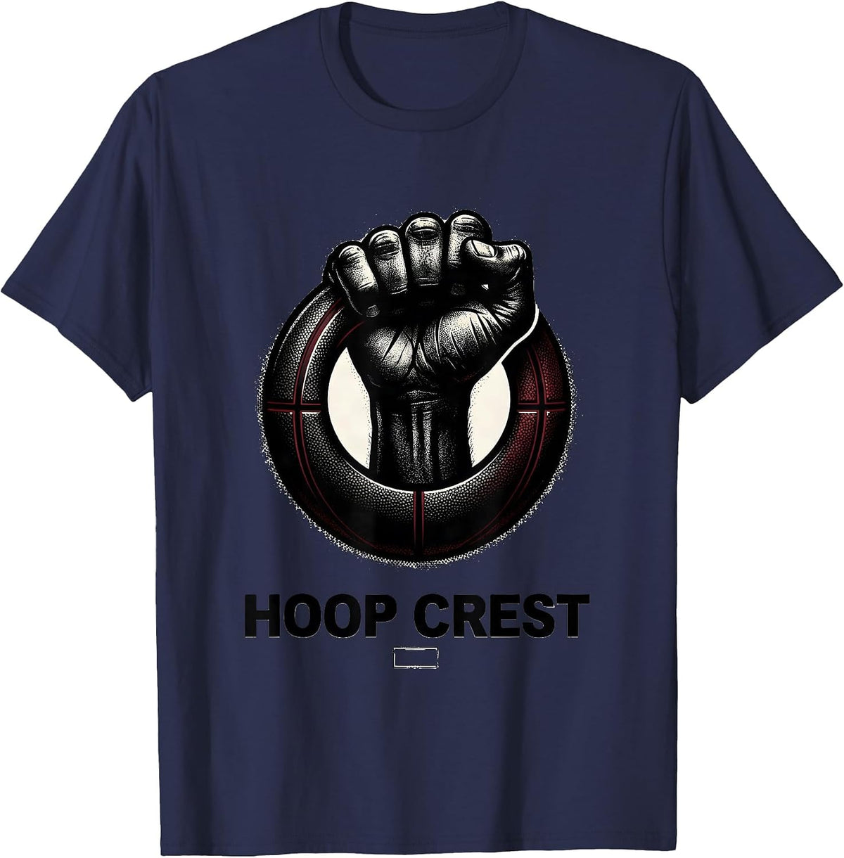 HOOP CREST Blackwork Dotwork Retro Hip Hop Y2K Streetwear T-Shirt - Navy Blue
