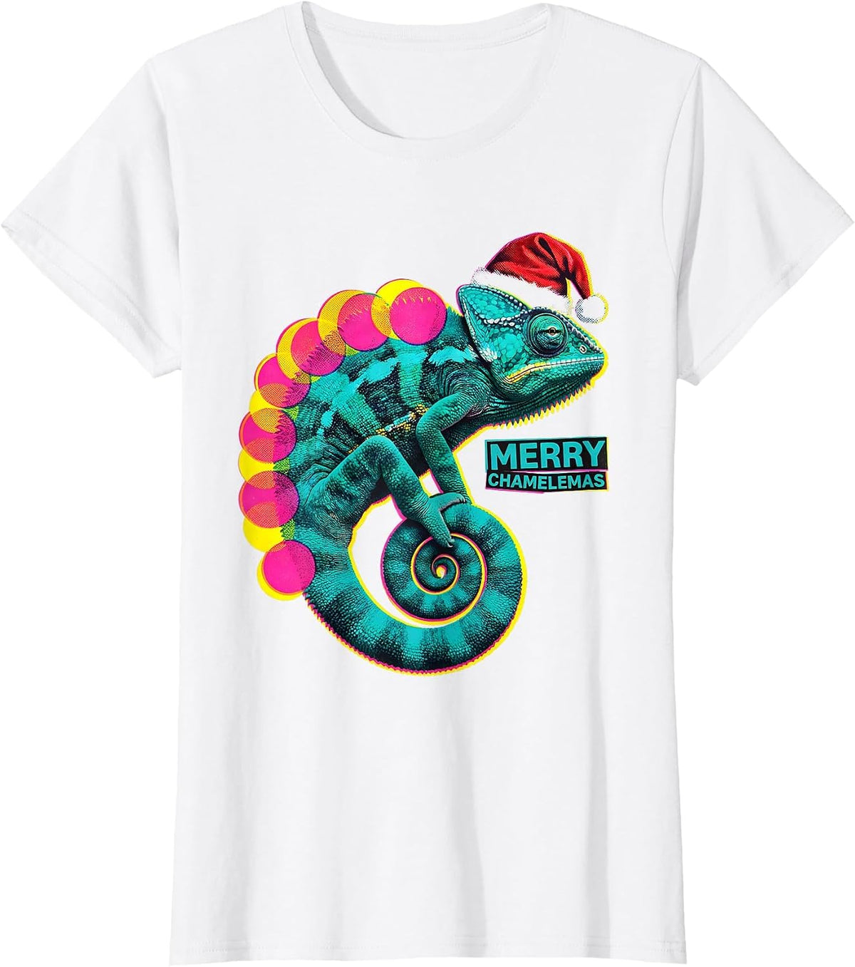 Merry Chamelemas Funny Animal Christmas Novelty Chameleon T-Shirt - White