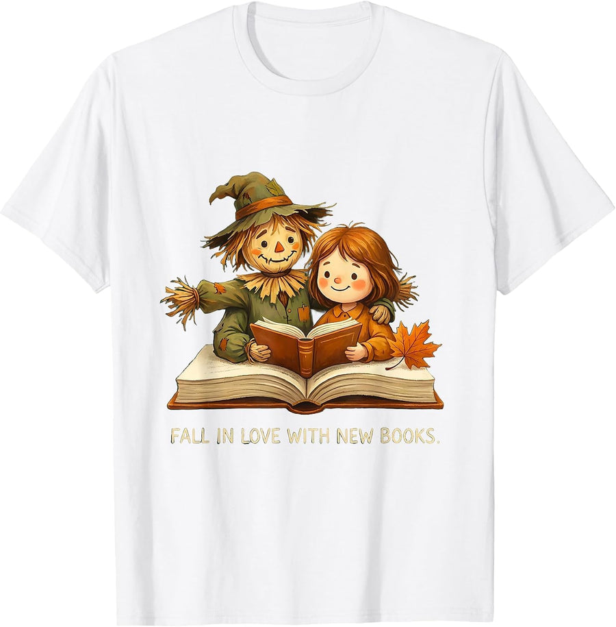 Fall In Love With New Books Storybook Teacher Book Lover T-Shirt - White