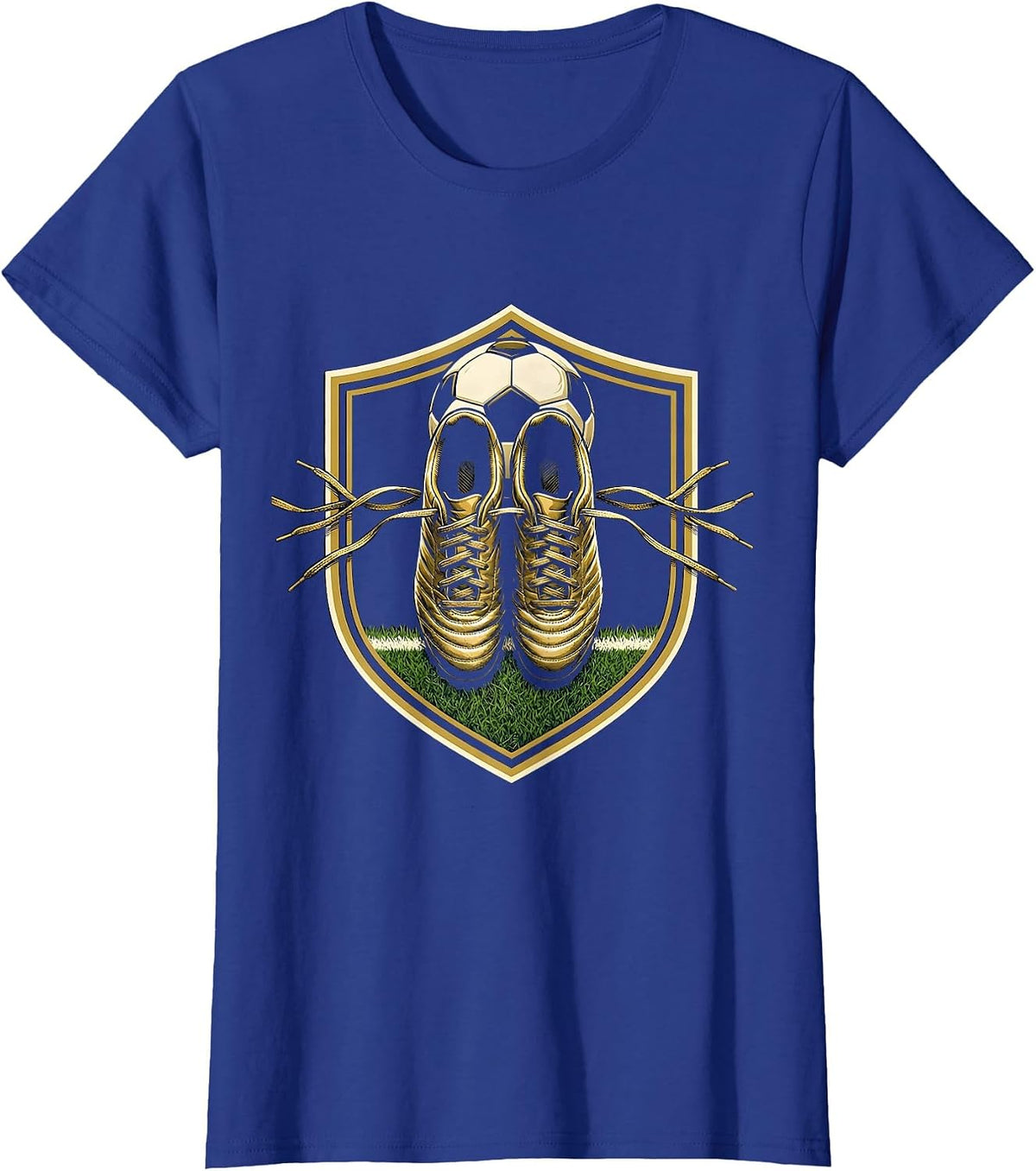 Women's Soccer Dad Cleats Over Shoulder Graphic T-Shirt - Royal Blue